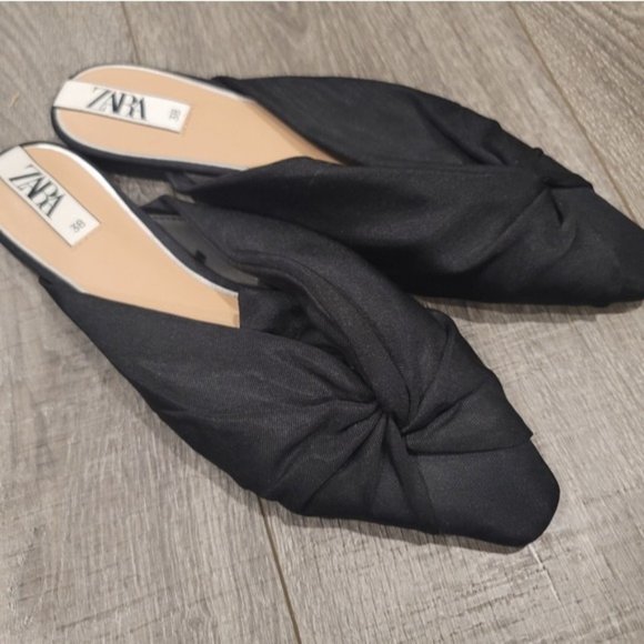 Zara Black Pointy Flats With Fabric Knot size 38 - Picture 5 of 6